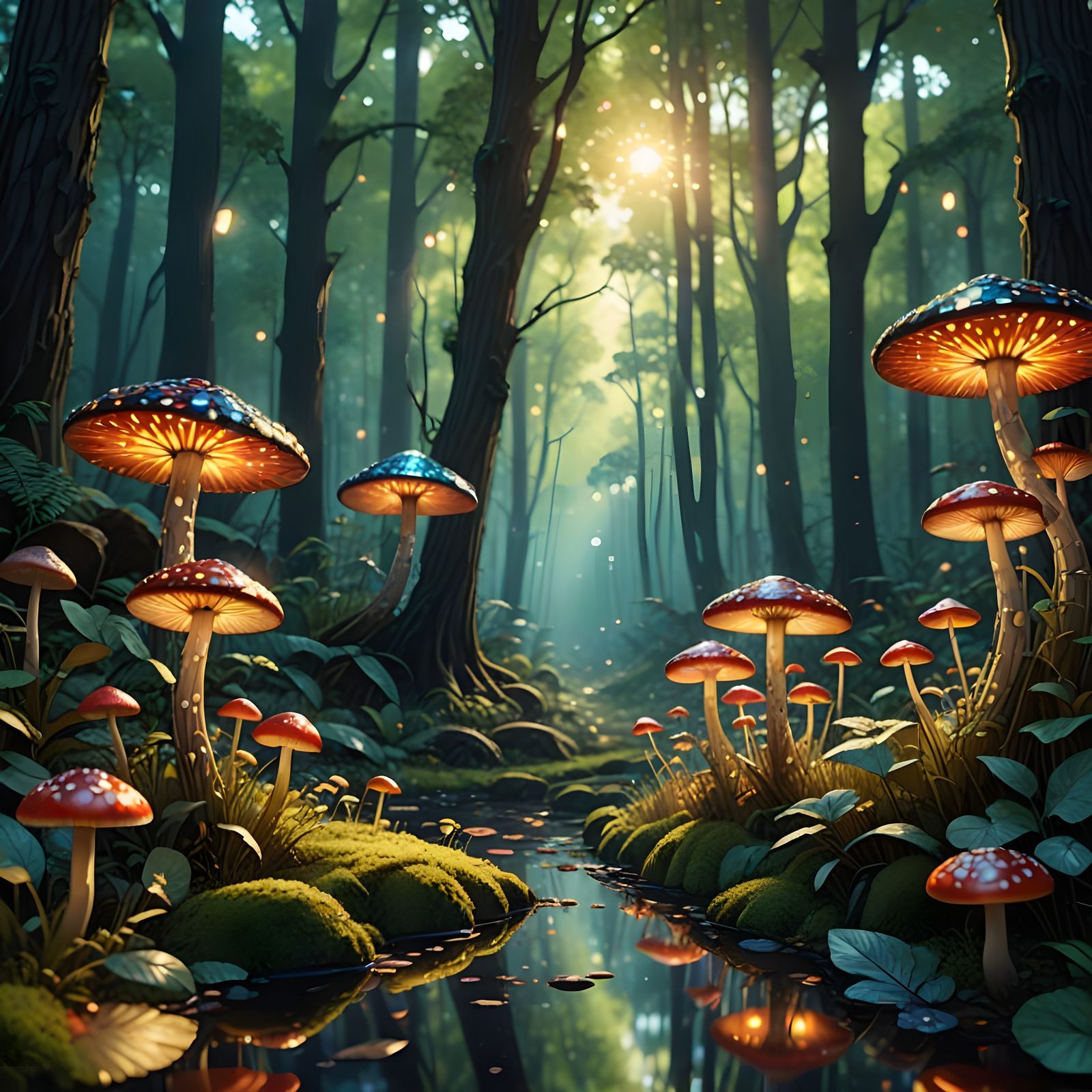 Colored Glass Mosaic Fairy Forest in Cinematic Style