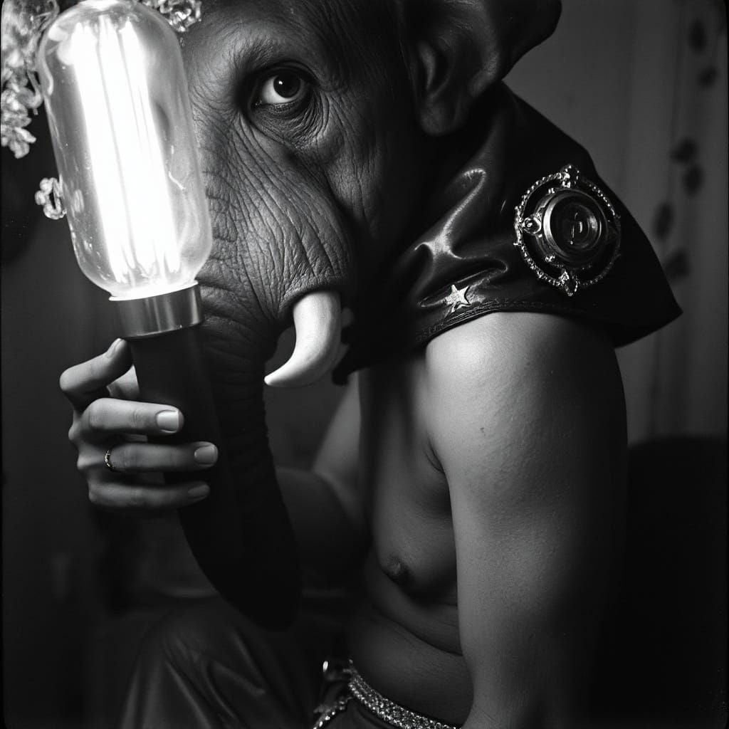 Eerie Elephant Hybrid Photogravure in Grungy Style