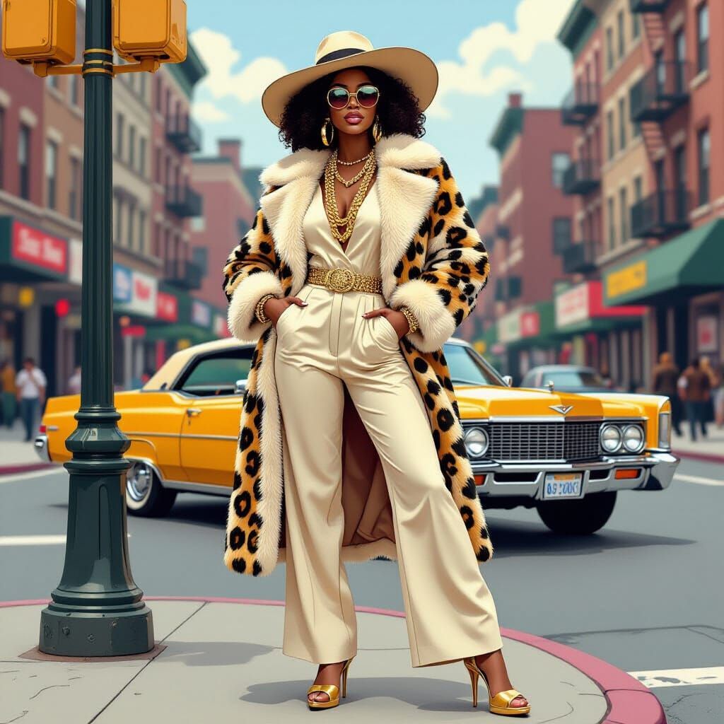 Retro Cartoon Portrait of Confident Woman in Harlem