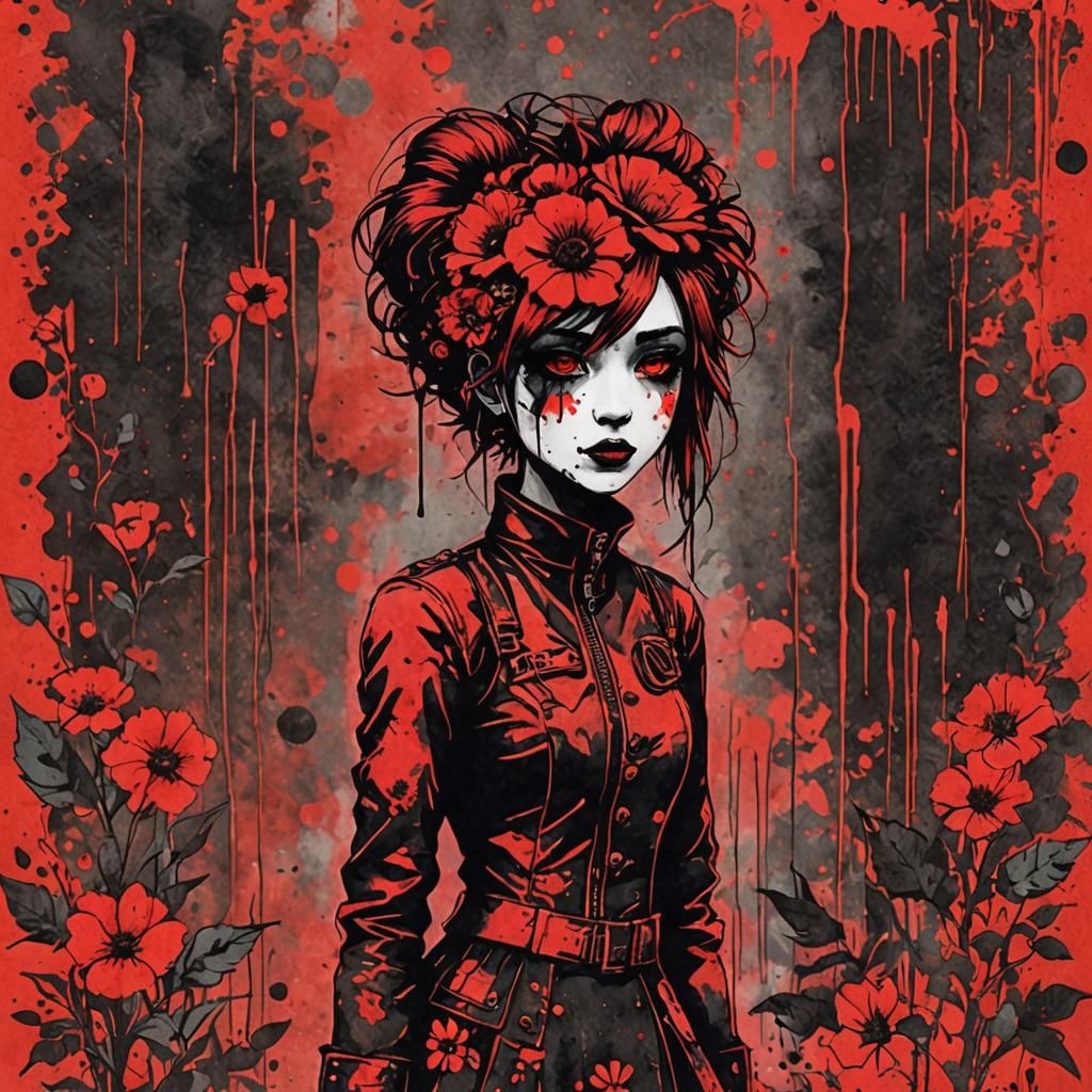 Glitchpunk Girl Silhouette in Watercolor Style