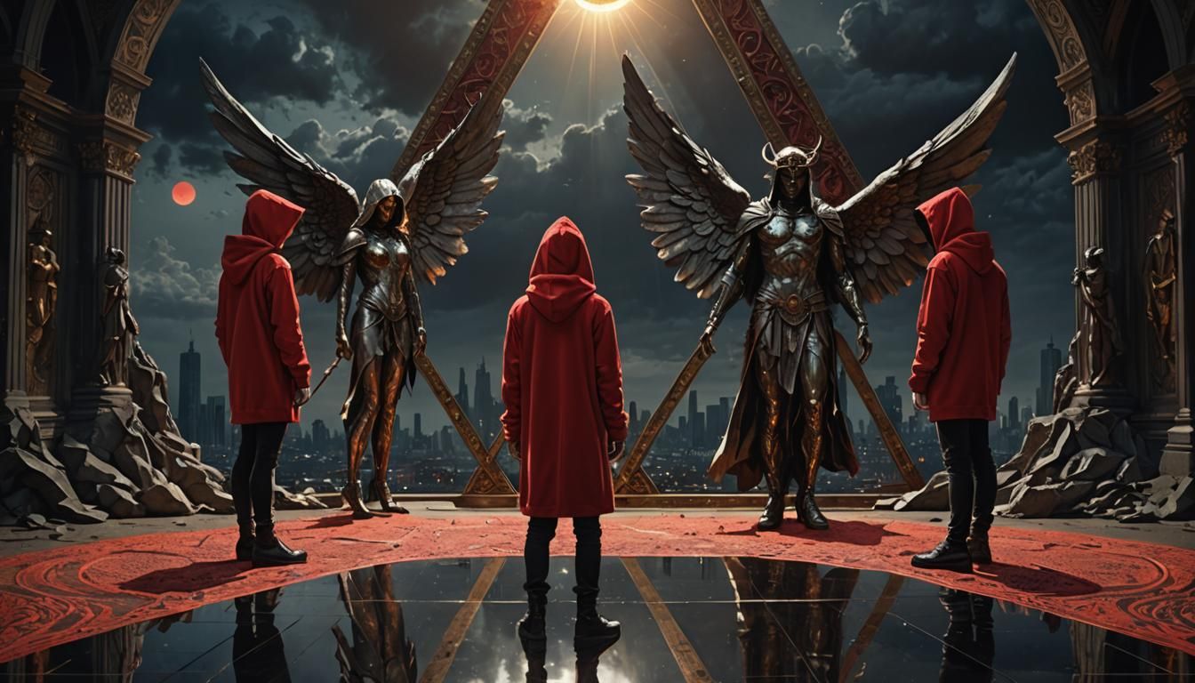 Angel, Devil and Human Before Mirror: Fantasy Concept Art