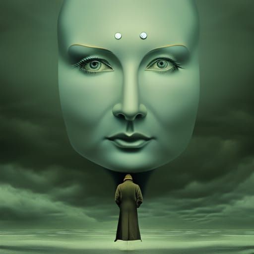 Surreal Face in Dreamlike Storybook Illustration