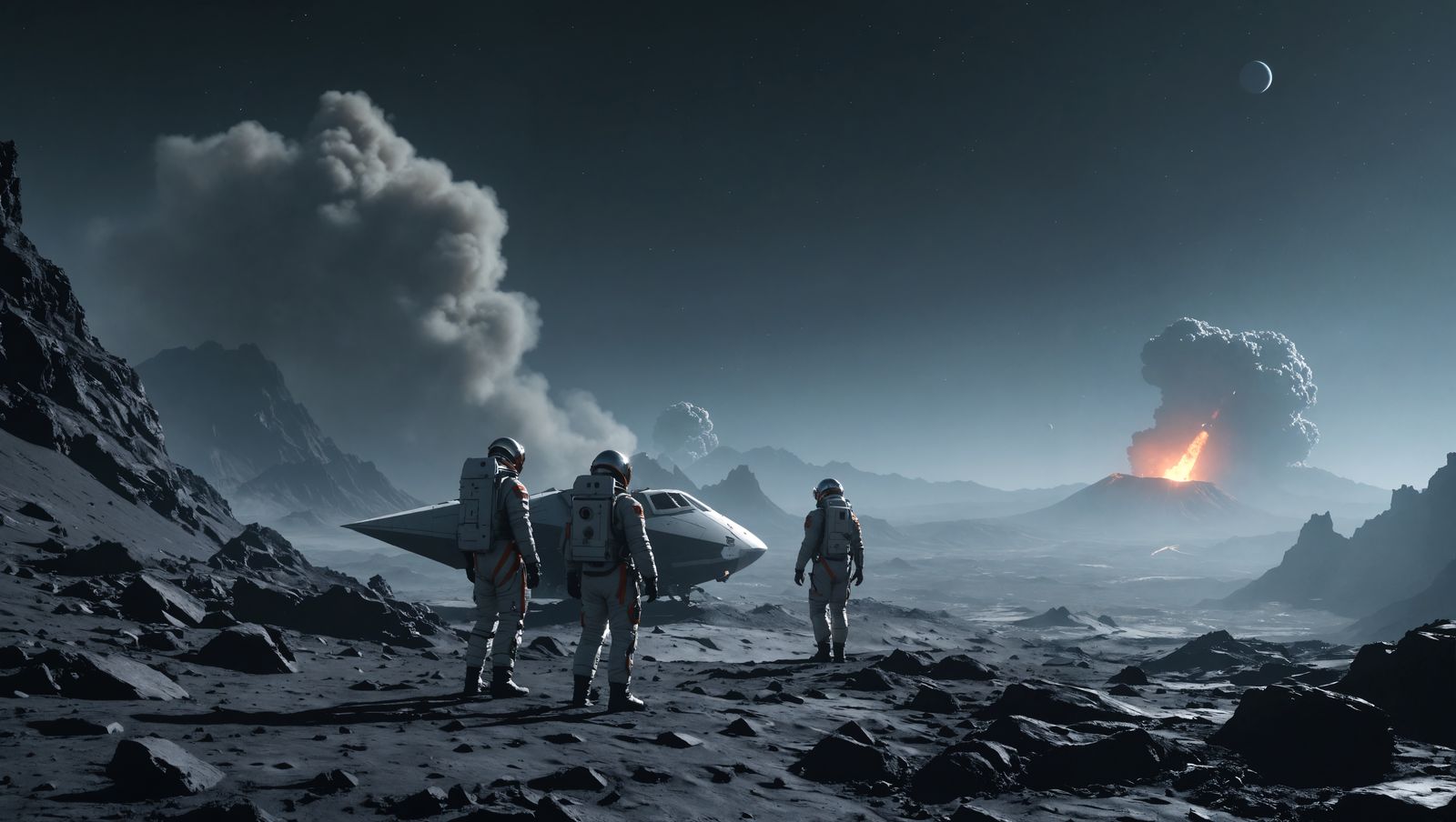 Cosmonauts on Airless Volcanic World in Unreal Engine