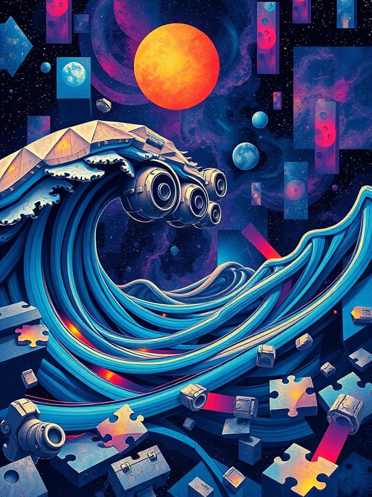 Abstract Cosmic Soundscape in Cubist Futuristic Style