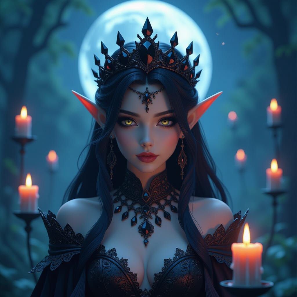 Gothic Elf in Mystical Forest - 3D Anime Art