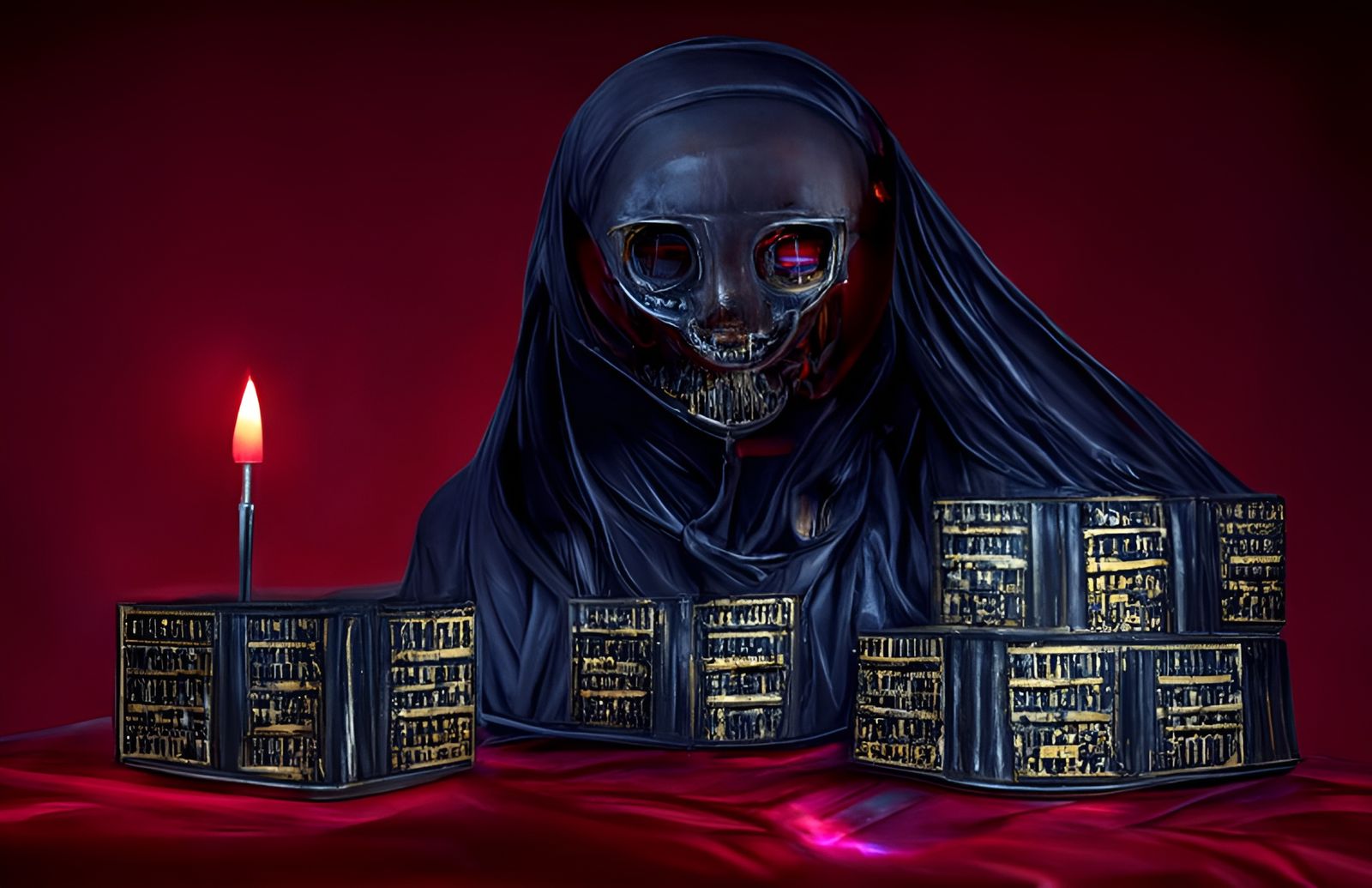 Sinister Skeleton Nun in Cosmic Horror Library