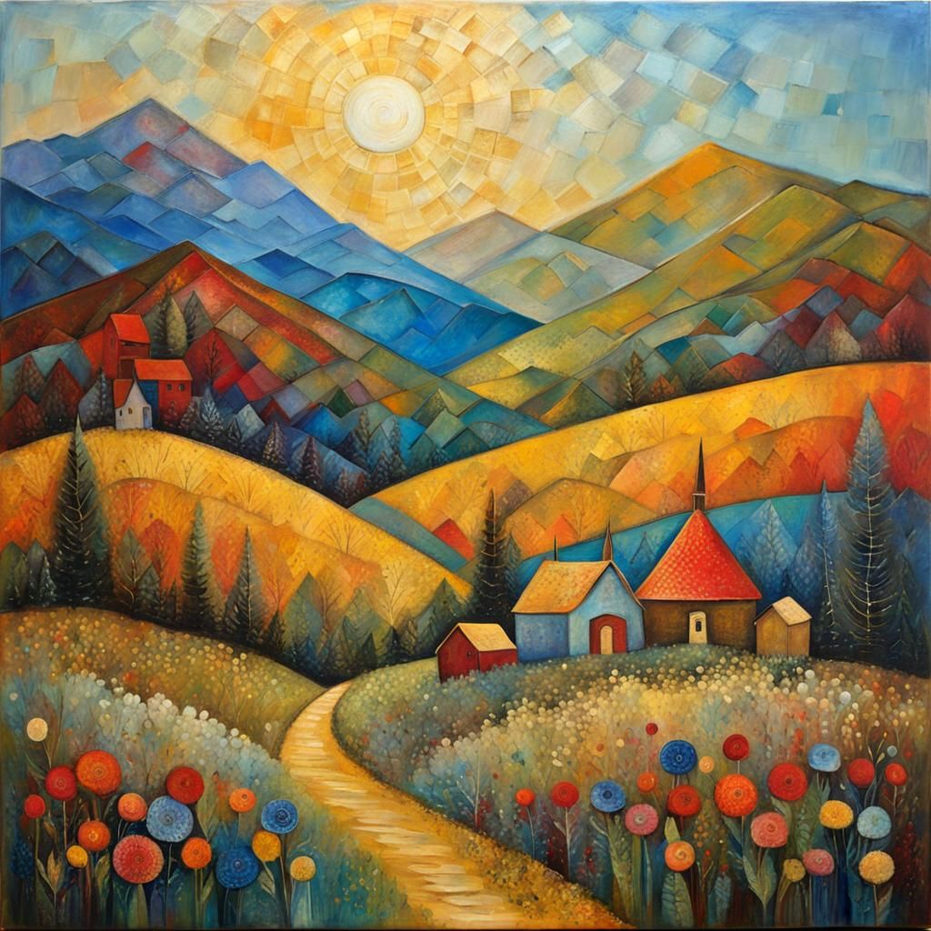 Alpine Landscape in Encaustic Impasto Style