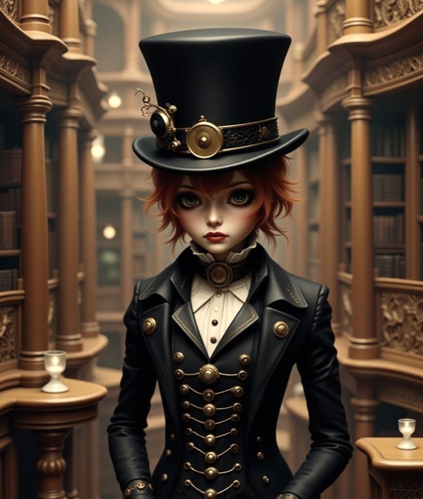 Steampunk Clockmaker in Victorian Library