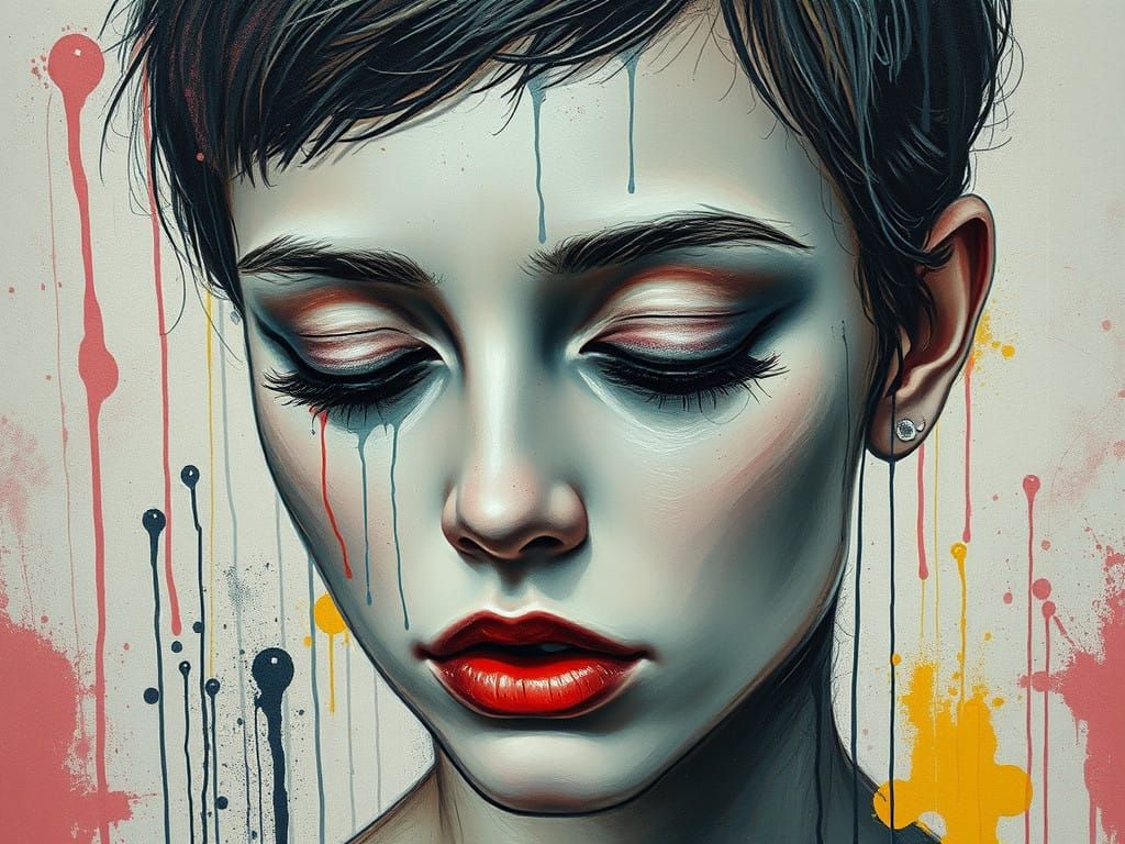 Surreal Portrait in Vibrant Splashes and Glowing Hues