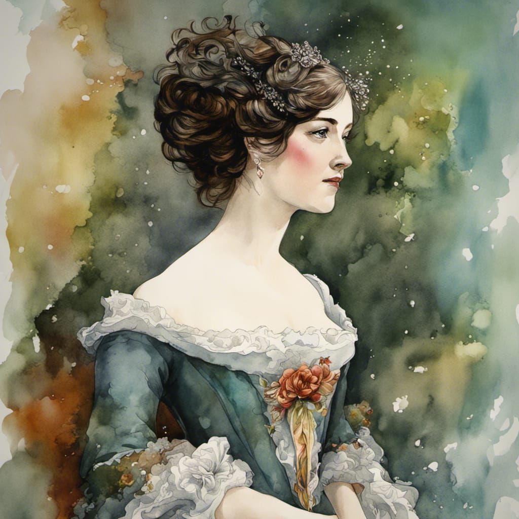 Ink Illustration of Jane Austen Scene