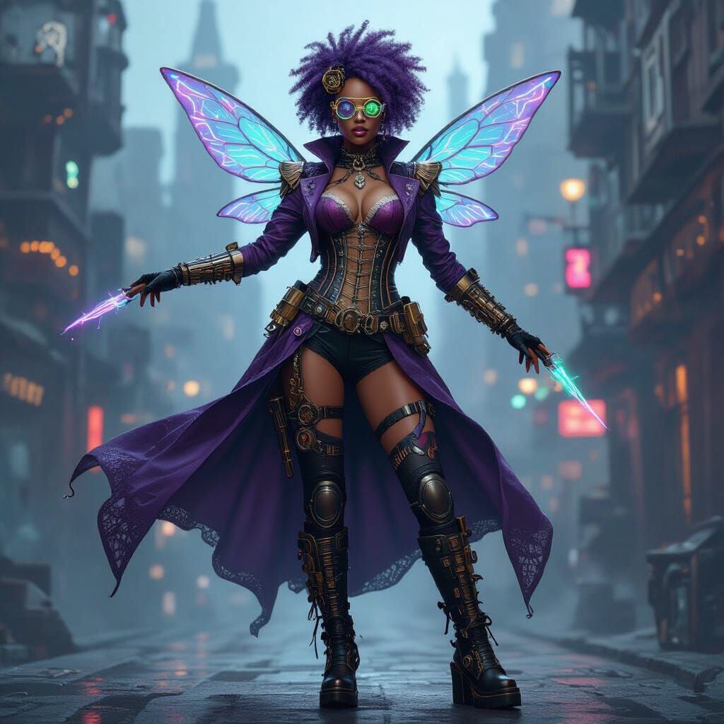 Gothic Steampunk Vespera Twirling with Knives