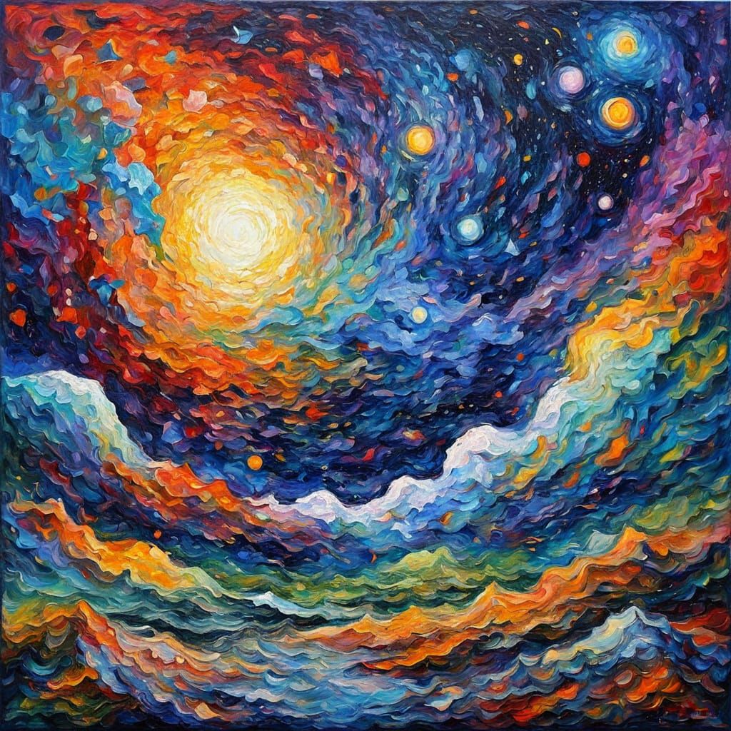 Cosmic Experiment in Neo-Impressionist Oil Painting