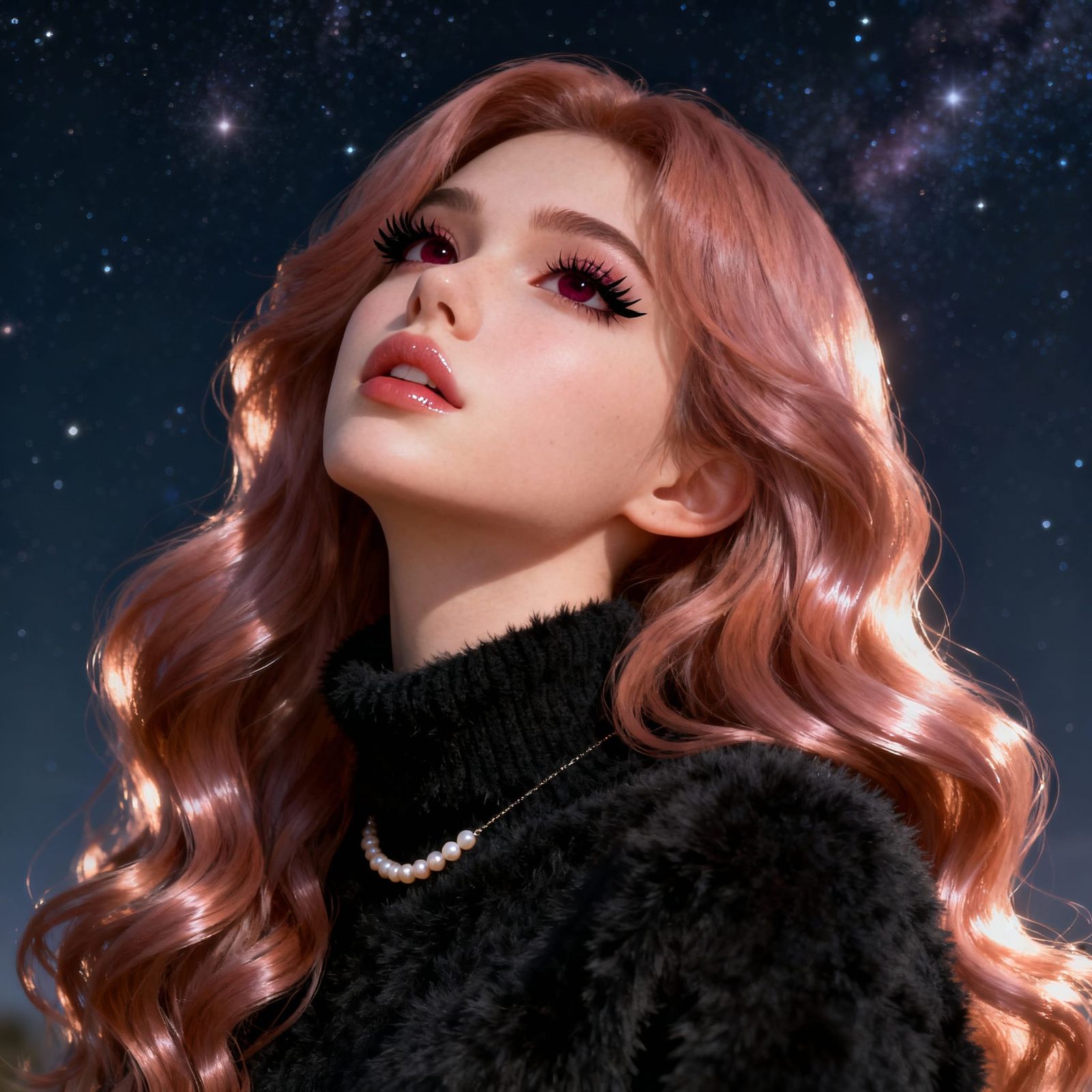 Ethereal Young Woman in Cosmic Galaxy Portrait