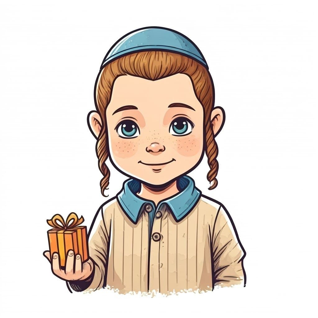Haredi Jewish Boy in Traditional Attire Holding a Gift