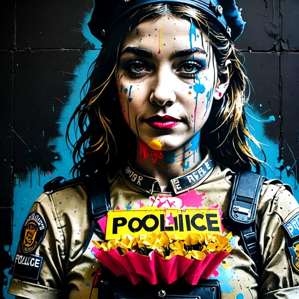 Banksy-Style Police Macro with Bold Motifs