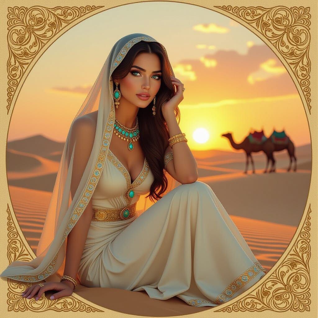 Veiled Woman in Art Nouveau Style