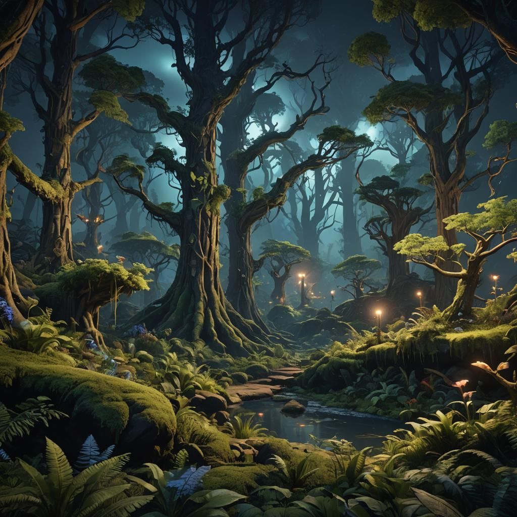 Pandora Forest at Night: Fantasy Concept Art