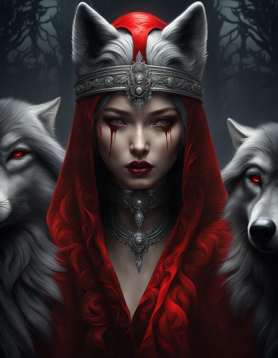 Bloody Wolf in Dark, Ominous Night: Digital Art