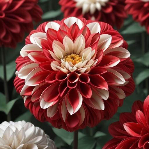 Variegated red and white  pompom dahlia