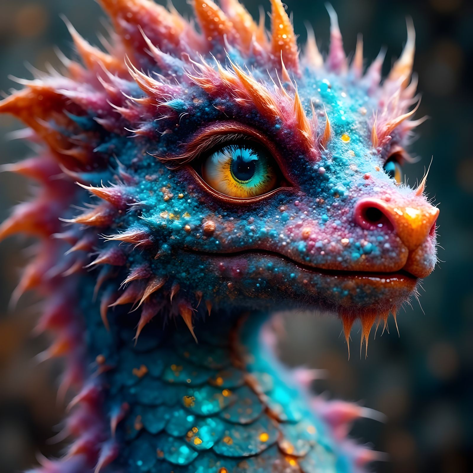 Luminescent Obsidian Dragon in Closeup