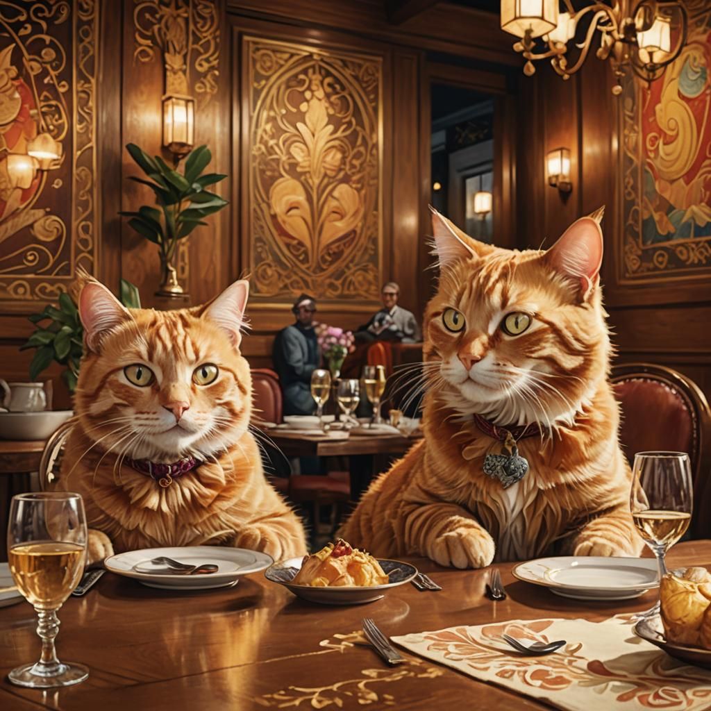 Ginger Cats Enjoying a Date Night: Hyperrealistic Art
