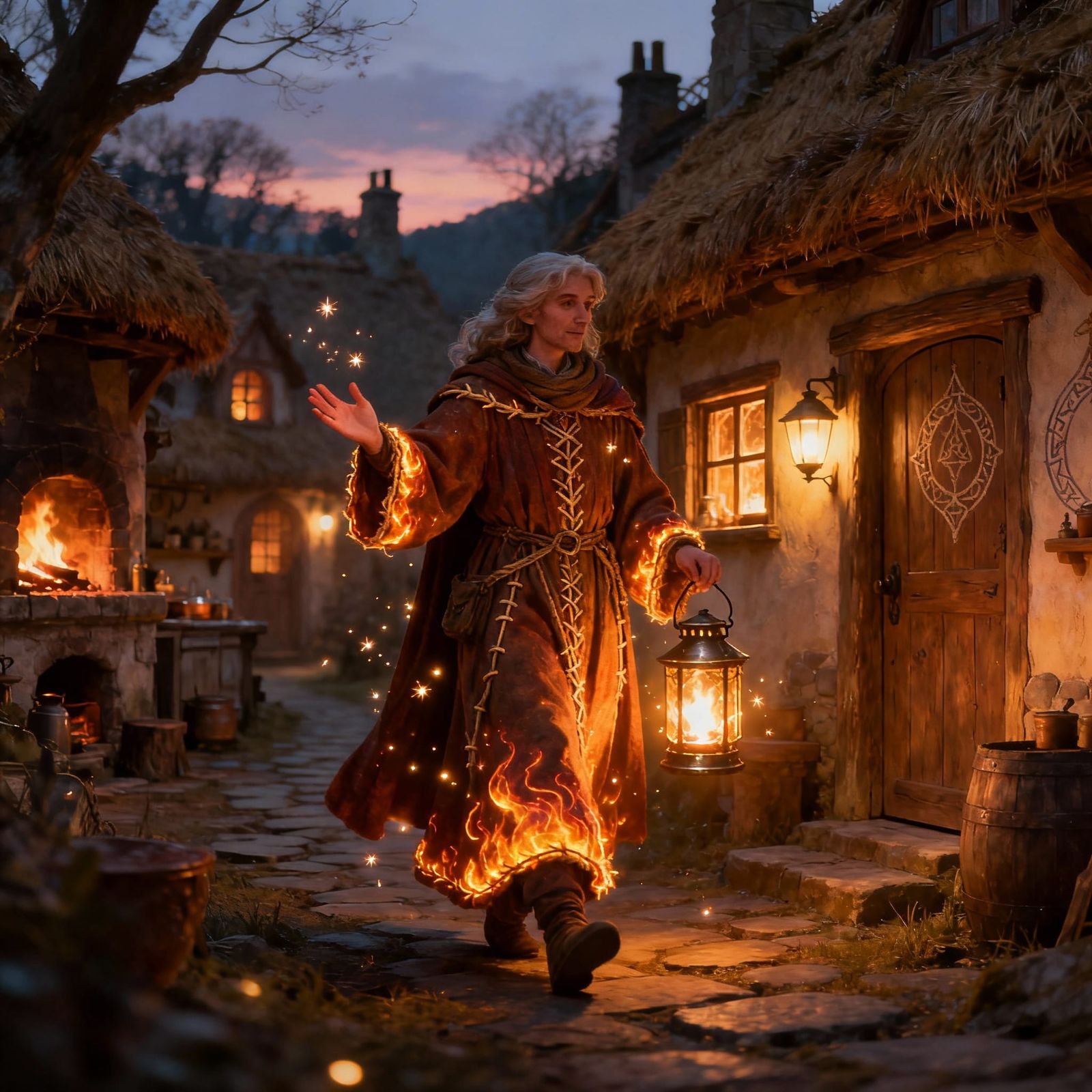 Hearthlight Keeper: Whimsical Fantasy Village Scene