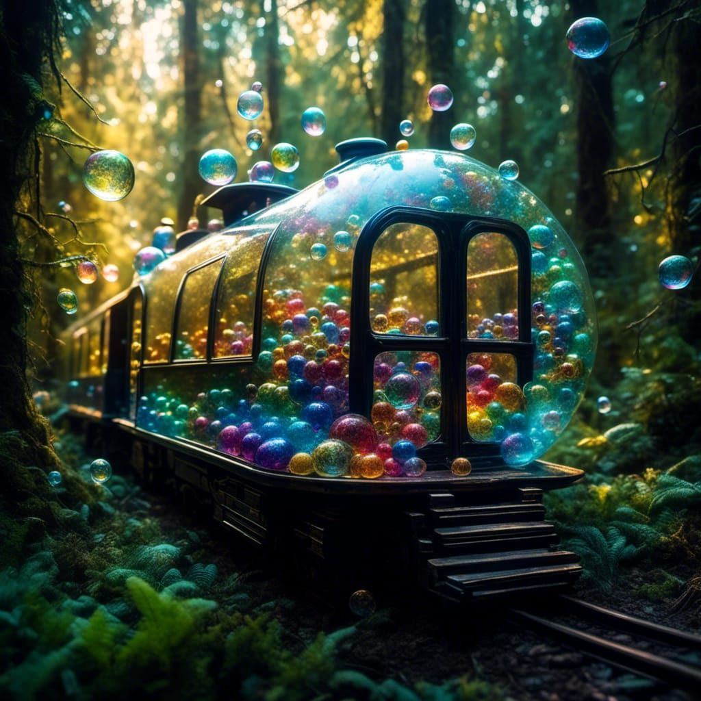 Bubble Glass Train in Dreamy Aquatic Landscape