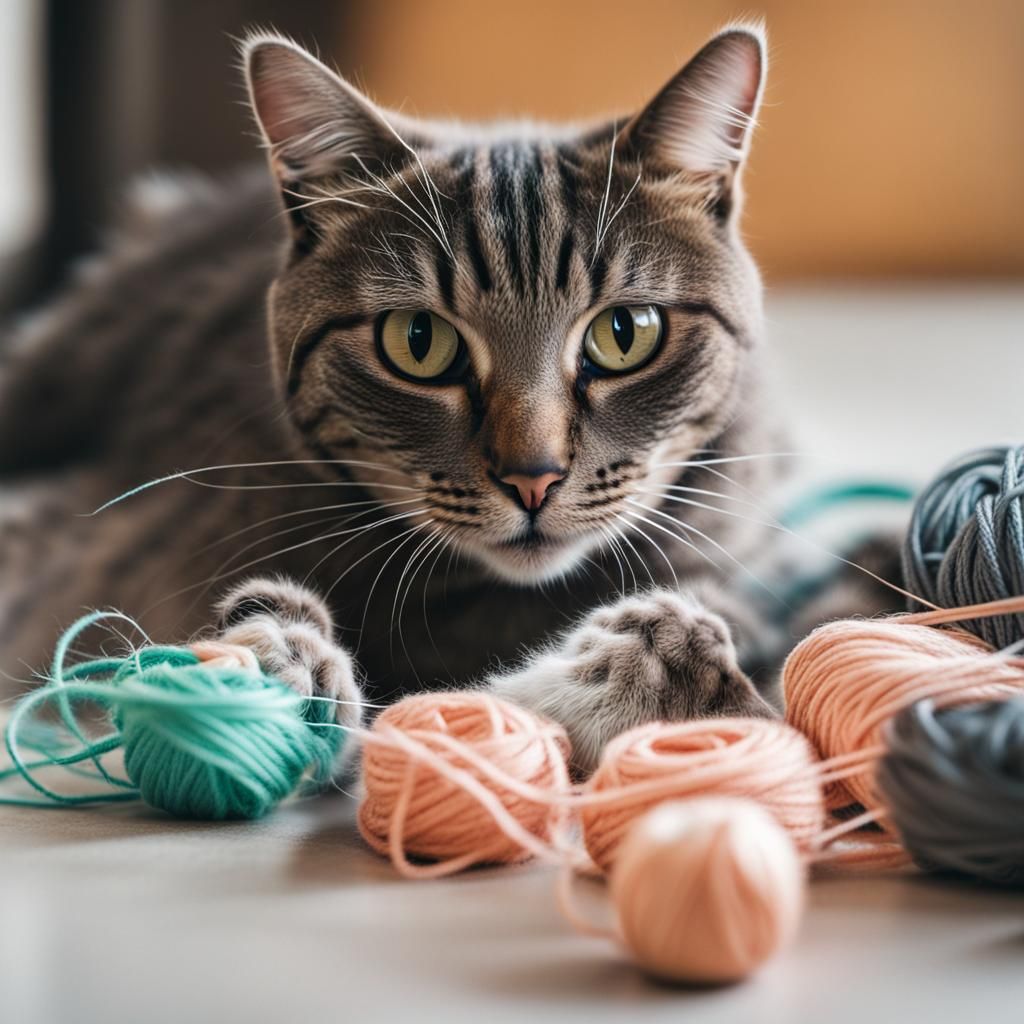 Cat Amused by Yarn Ball