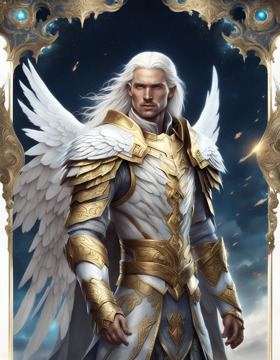 Aasimar Paladin in Golden Armor: Digital Matte Painting