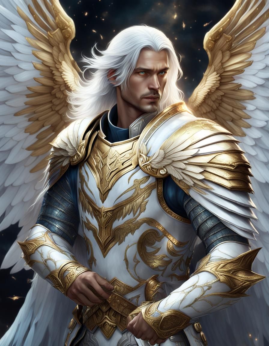 Aasimar Paladin in Golden Armor: Digital Matte Painting