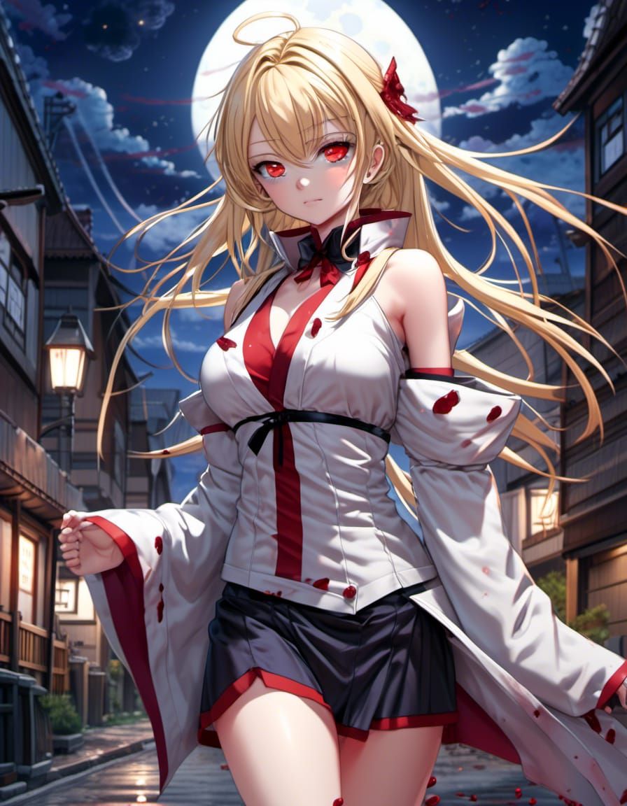 Anime-Style Woman on Haunted Street at Night