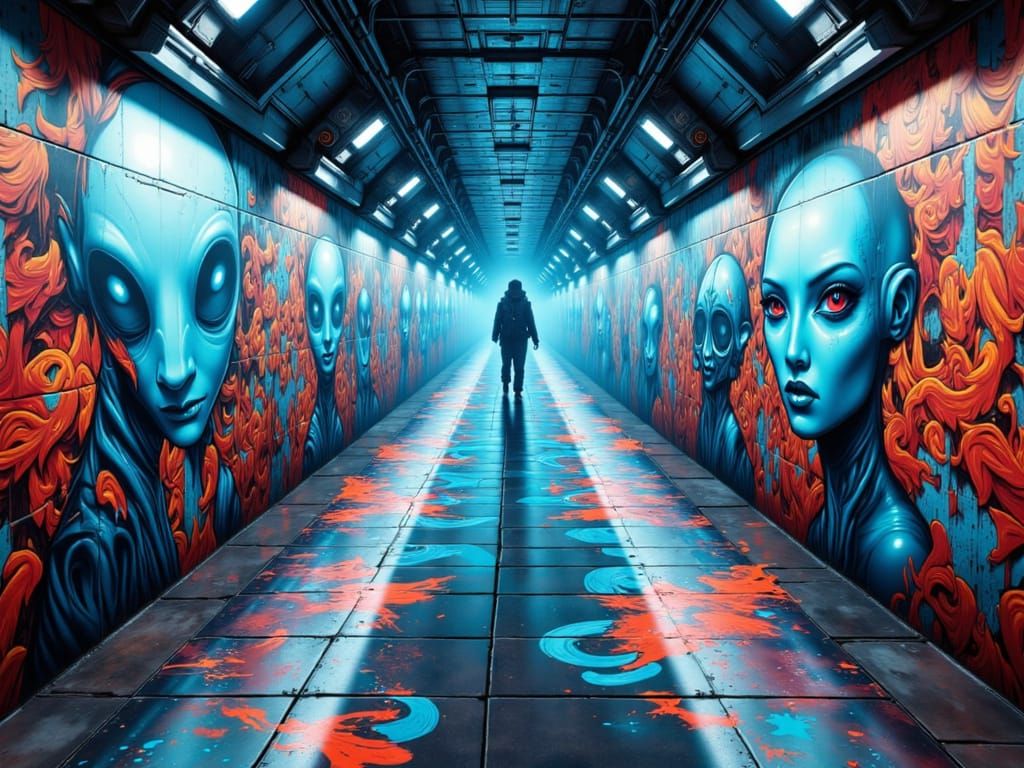 Alien Graffiti Tunnel Masterpiece in Hyperrealistic Sci-Fi S...