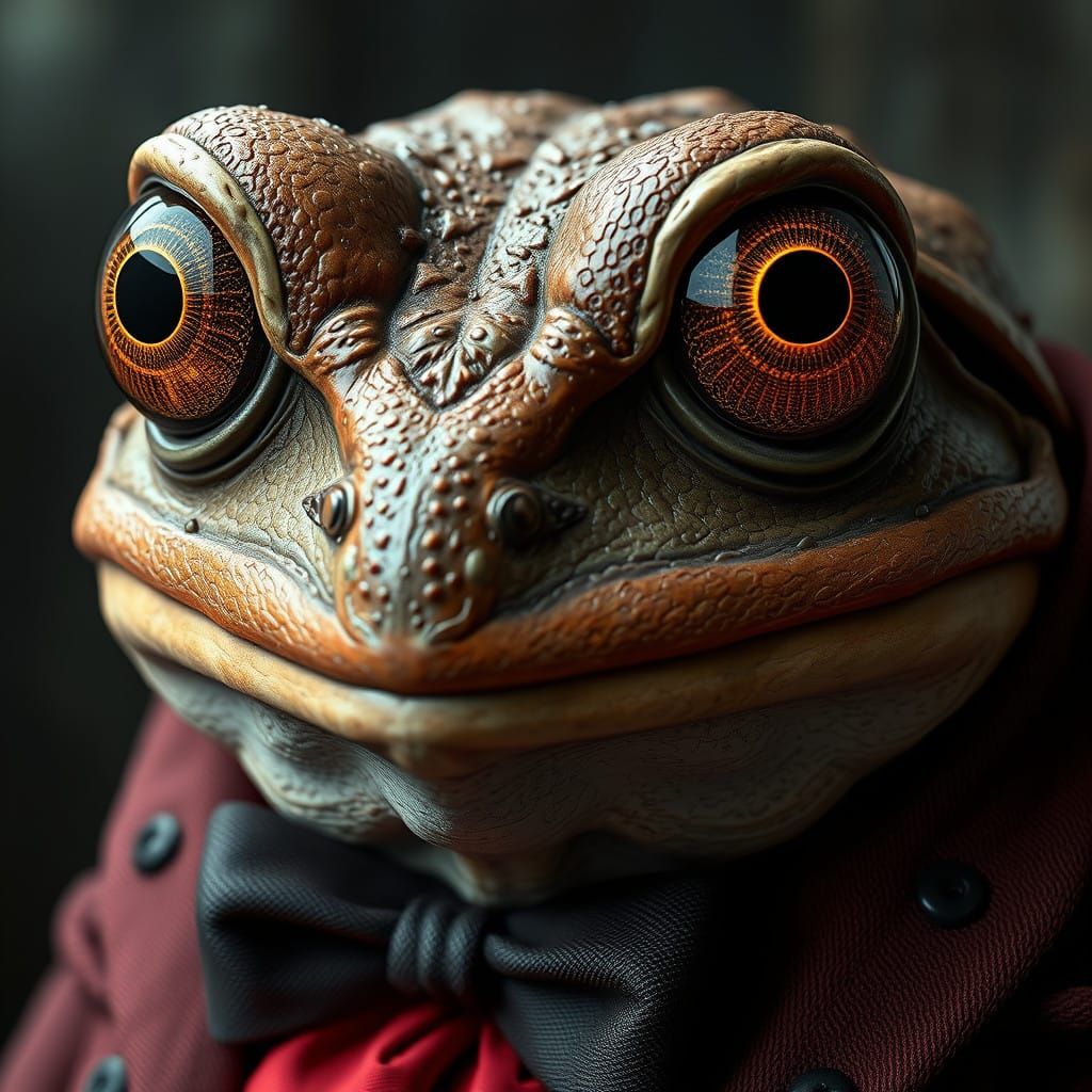 Giant Eyed Toad in Sweeney Todd Attire in Hyper Realistic 8K...