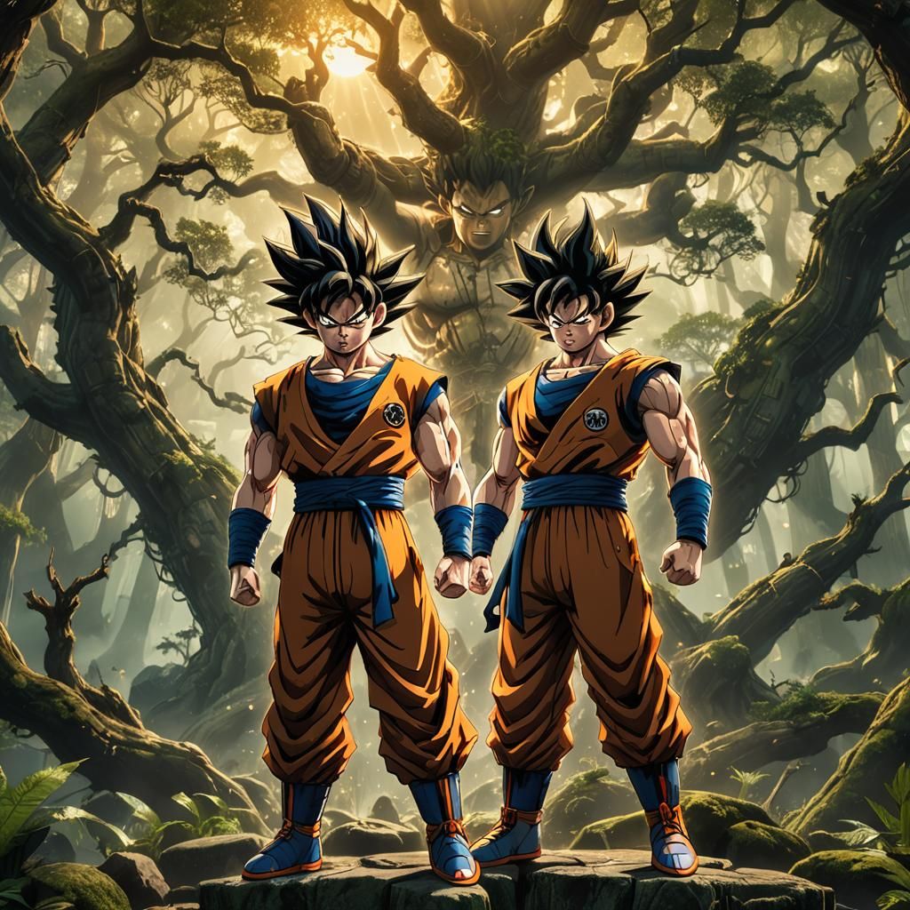 Son Goku in Mystical Forest, Fantasy Art