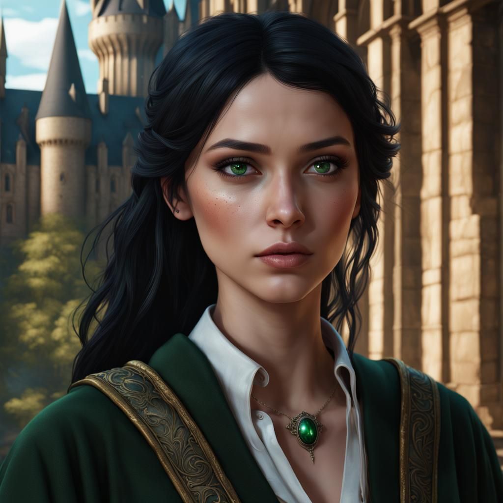 Black-haired Girl with Green Eyes: Digital Art