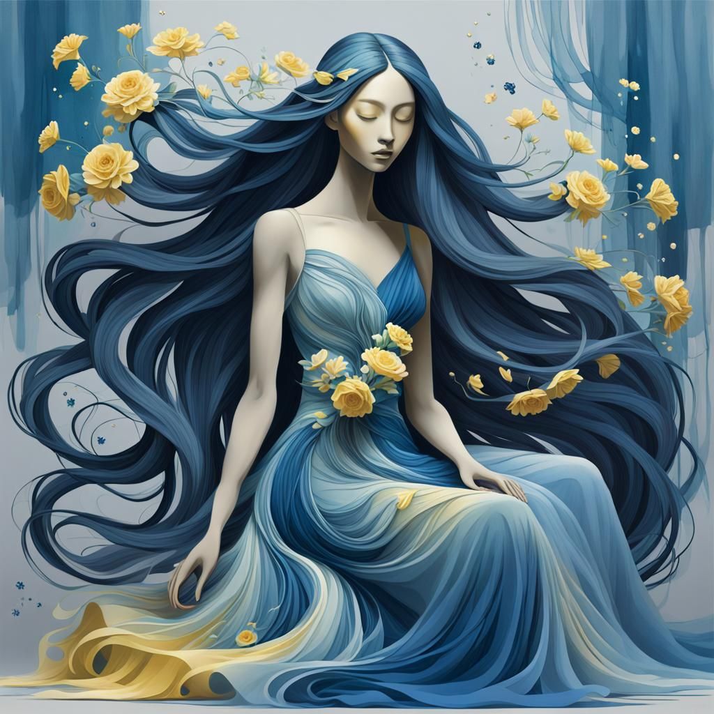 Ethereal Woman with Flowers, Oil Painting