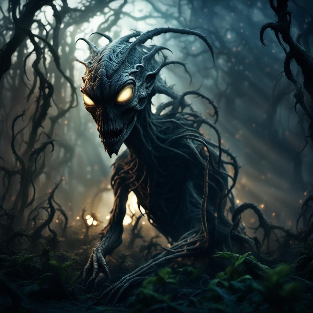 Eerie Alien Creature Emerges from Darkness