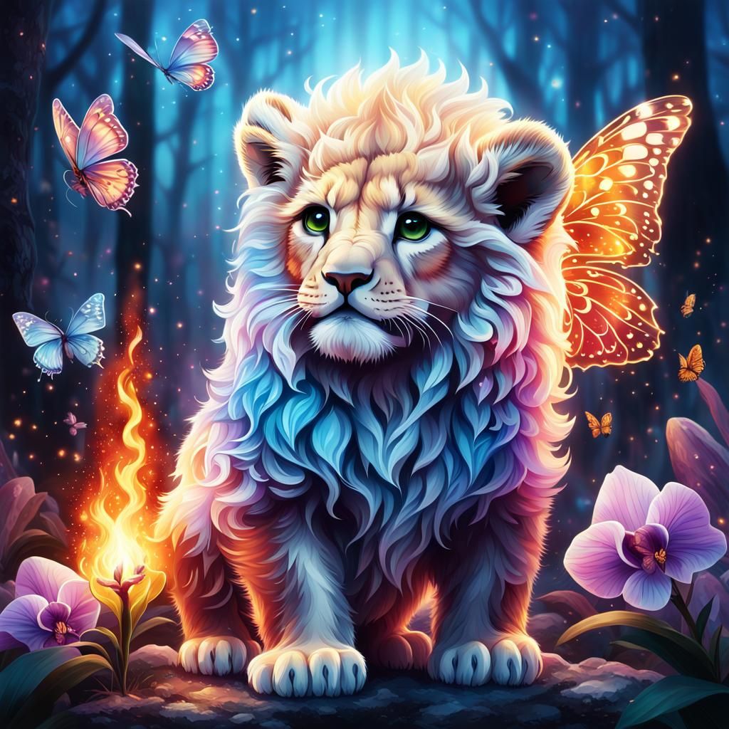 Lion Cub with Fire and Ice Powers