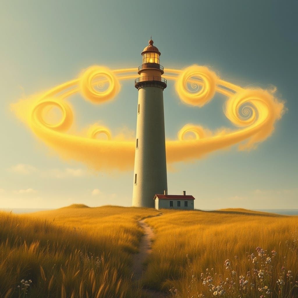 Lighthouse with Golden Vortices in Realistic Style
