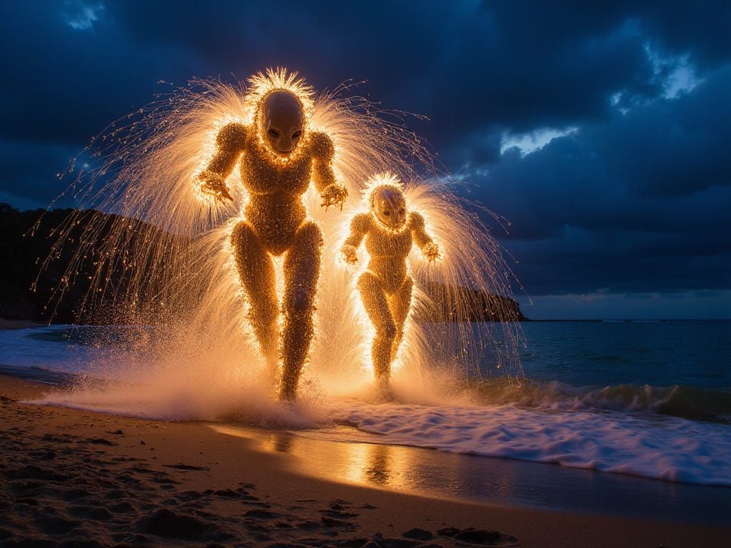 Glowing Curly Whirlingtons on the Beach