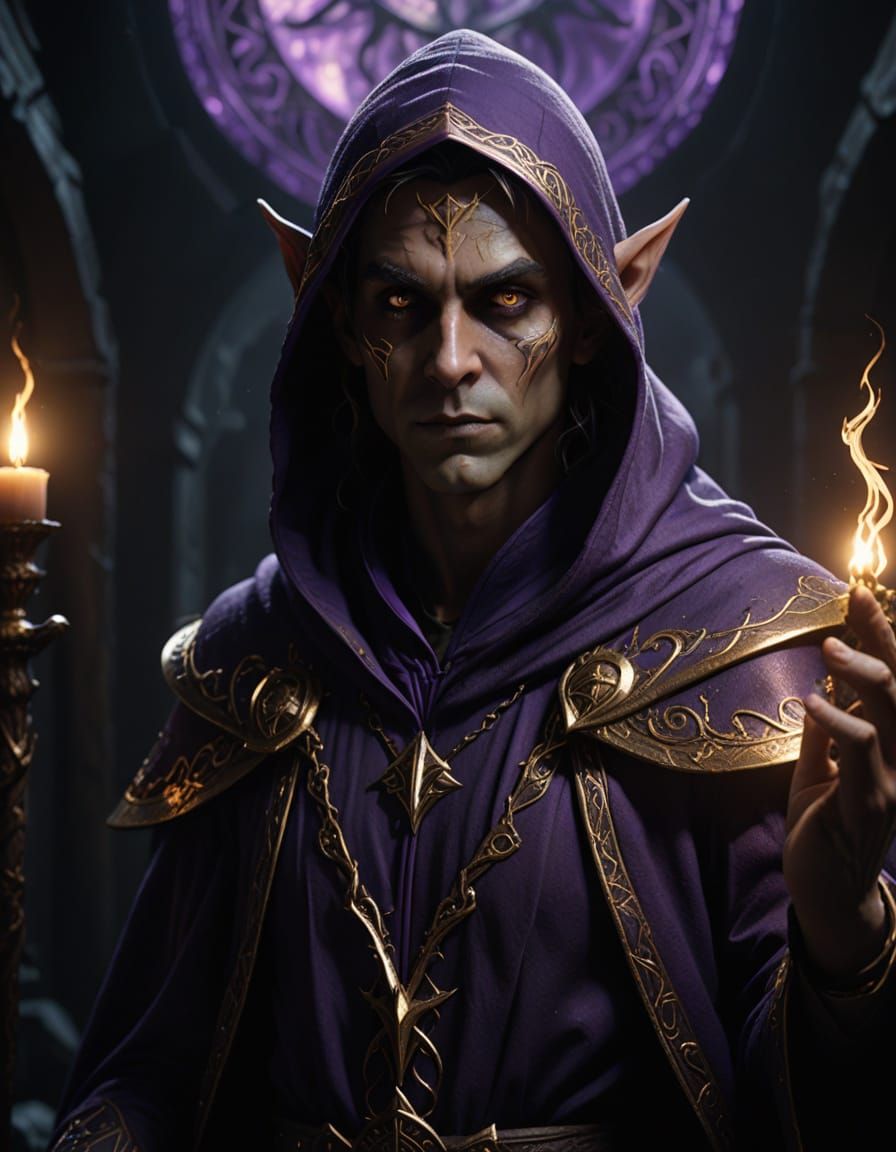 Ethereal Dark Elf Mage in Dark Academia Style