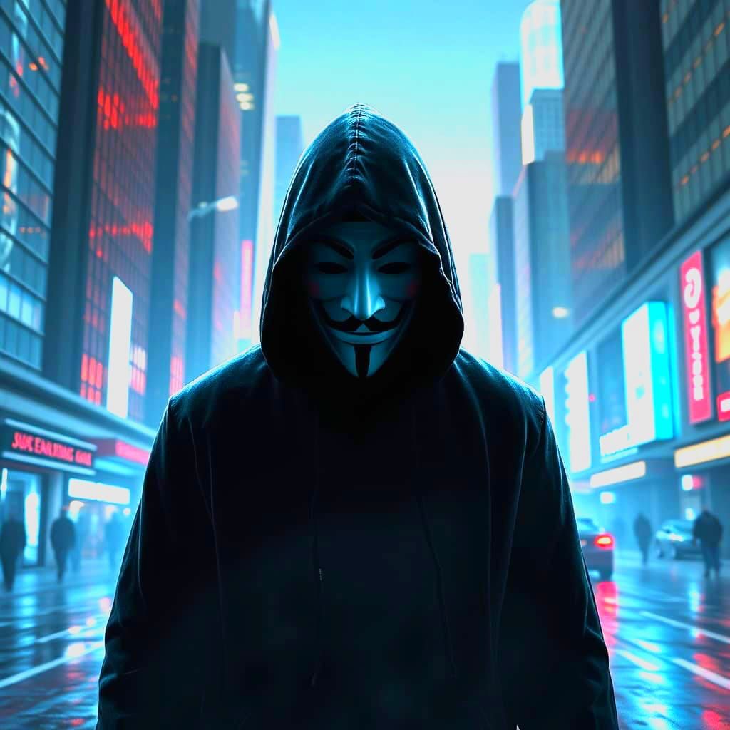 Anonymous Hacker Leader in Detailed Matte Painting