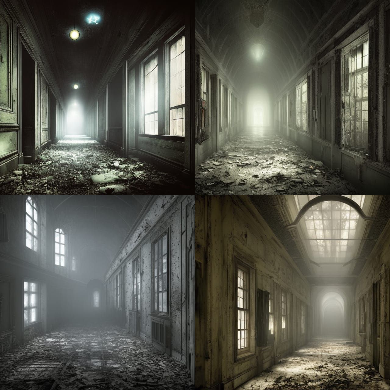Dark Asylum Corridor with Glowing Eyes