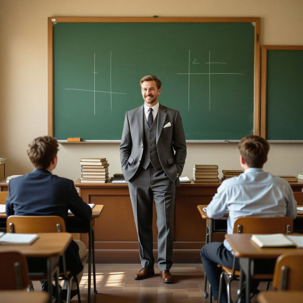 Enthusiastic Male Teacher Welcoming Students to Class