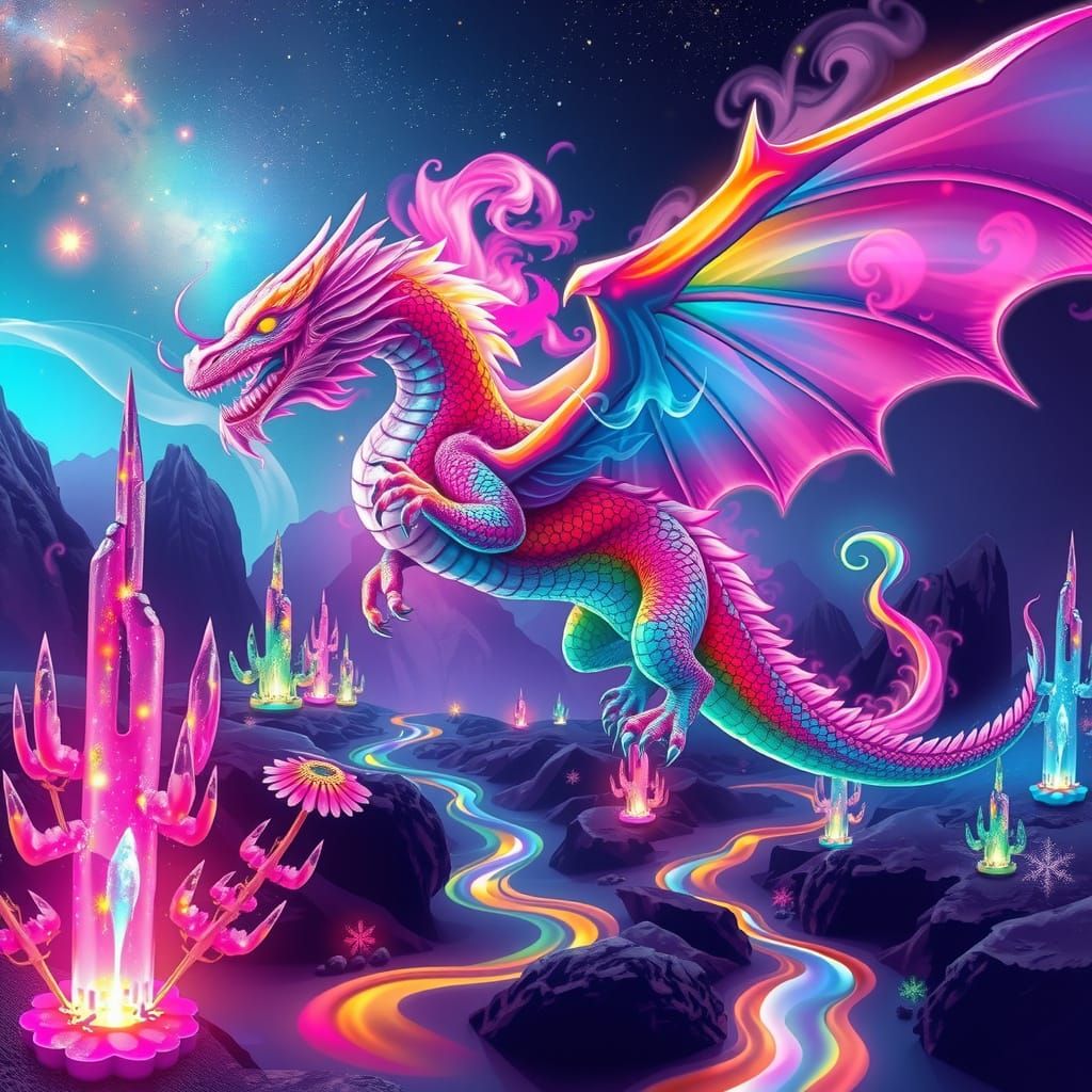 Vibrant Smoke Dragon in a Surreal Landscape