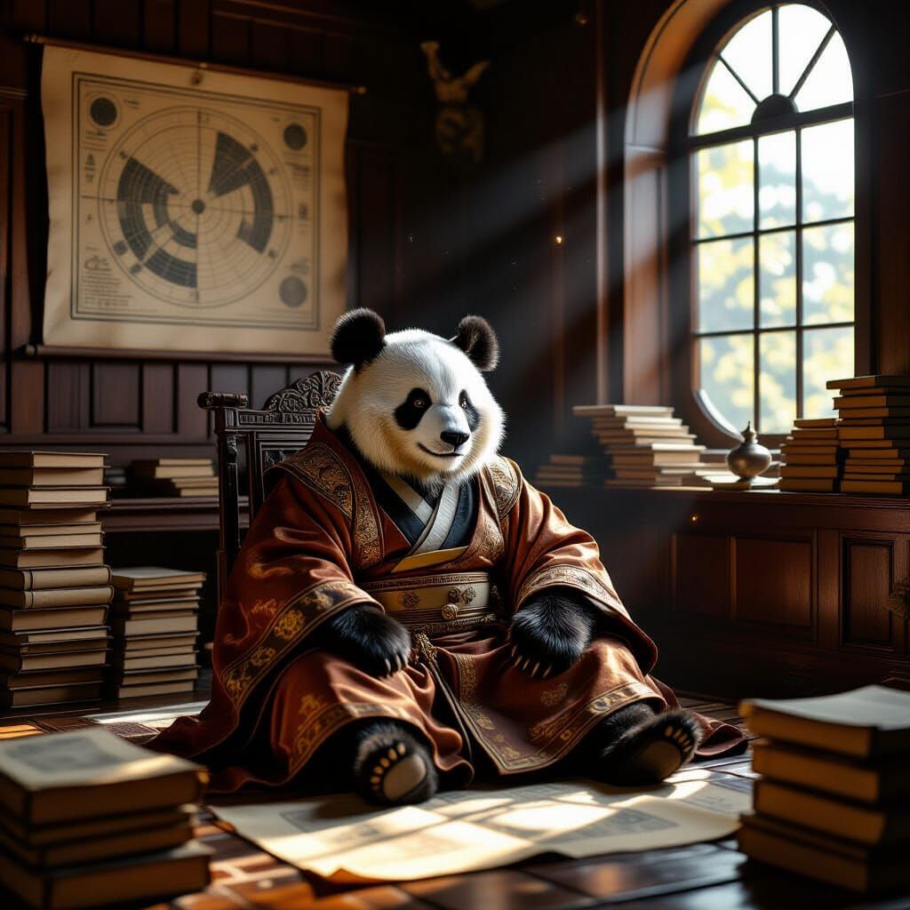 Panda Scholar in Rembrandt Style Study
