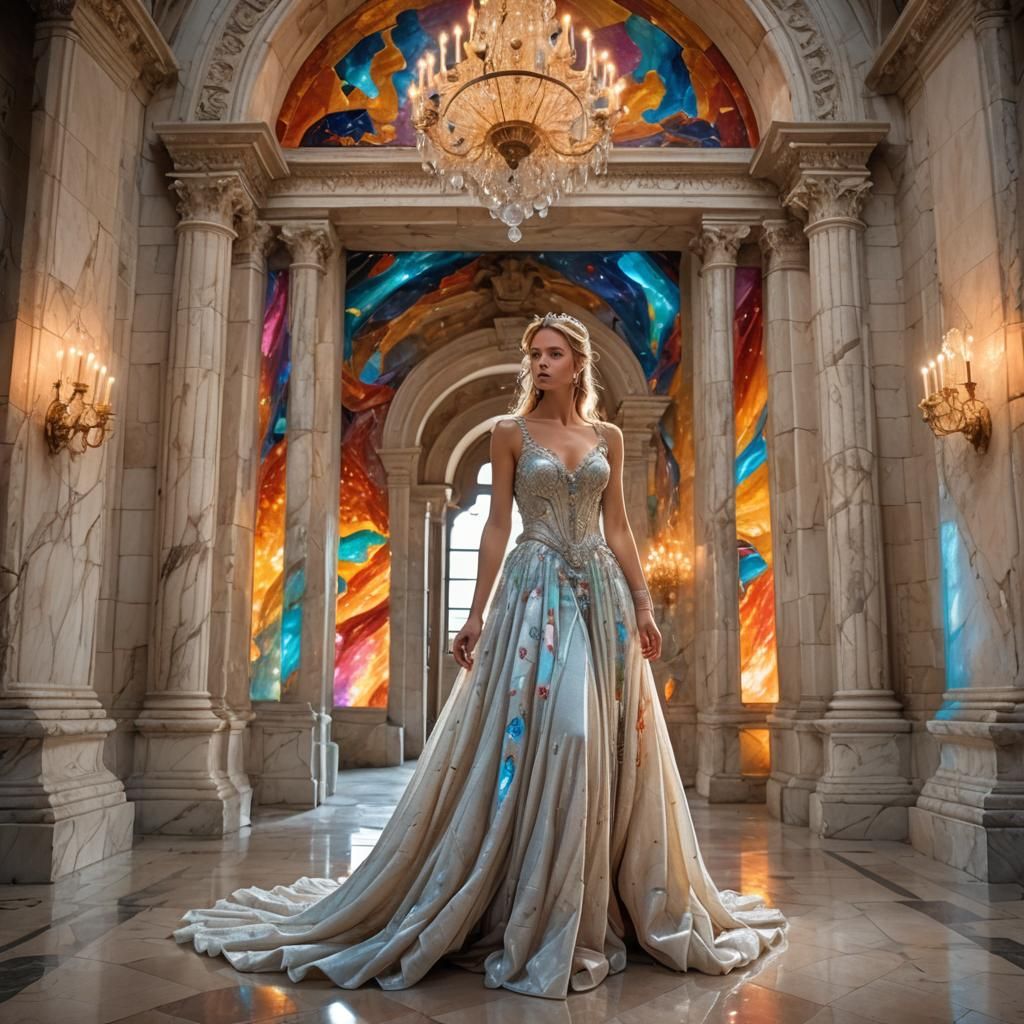 Princess Gazing at Lights in Castle Doorway