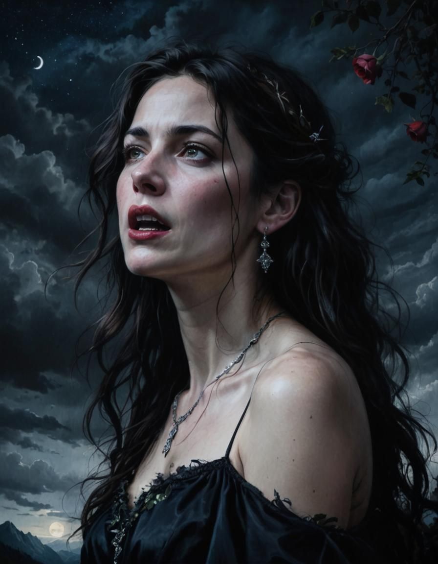 Ethereal Portrait of Woman Screaming at the Sky