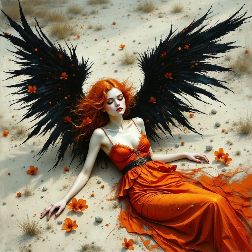 Vampire Fallen Angel with Shattered Wings