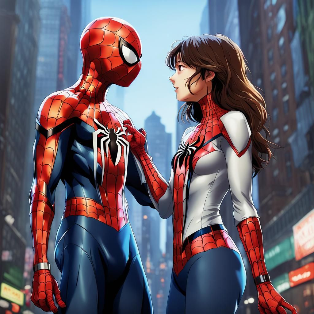 Spider-Man and MJ in Anime Style